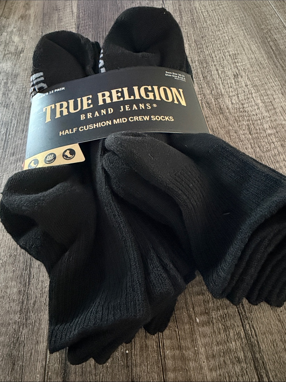 True Religion Half Cushion Mid Crew Socks 10-13 Sock Size